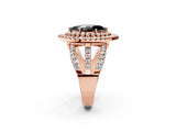Rose gold Double Halo Fancy Black Marquise Cut Diamond Split Shank Pave Set Ring_5