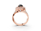 Rose gold Double Halo Fancy Black Marquise Cut Diamond Split Shank Pave Set Ring_6