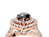 Rose gold Double Halo Fancy Black Marquise Cut Diamond Split Shank Pave Set Ring_7
