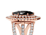 Rose gold Double Halo Fancy Black Marquise Cut Diamond Split Shank Pave Set Ring_8