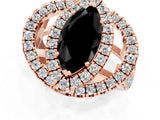 Rose gold Double Halo Fancy Black Marquise Cut Diamond Split Shank Prong Setting Ring_1