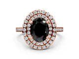 Rose gold Double Halo Fancy Black Oval Cut Diamond Pavé Band with Four-Prong Setting