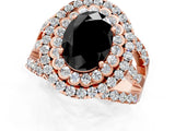 Rose gold Double Halo Fancy Black Oval Cut Diamond Split Shank Pave Set Ring_4