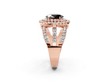 Rose gold Double Halo Fancy Black Oval Cut Diamond Split Shank Pave Set Ring_5