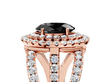 Rose gold Double Halo Fancy Black Oval Cut Diamond Split Shank Pave Set Ring_8
