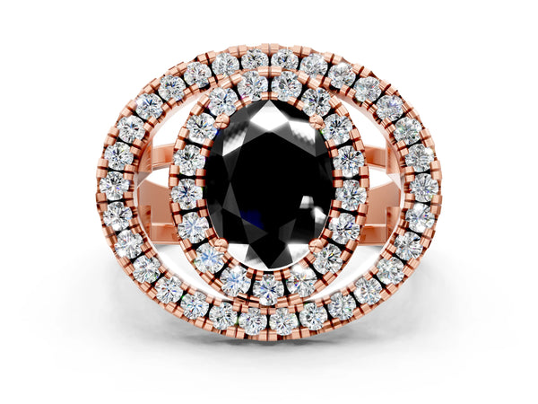 Rose Gold Oval Double Halo Split Shank Engagement Ring Setting for Black Center