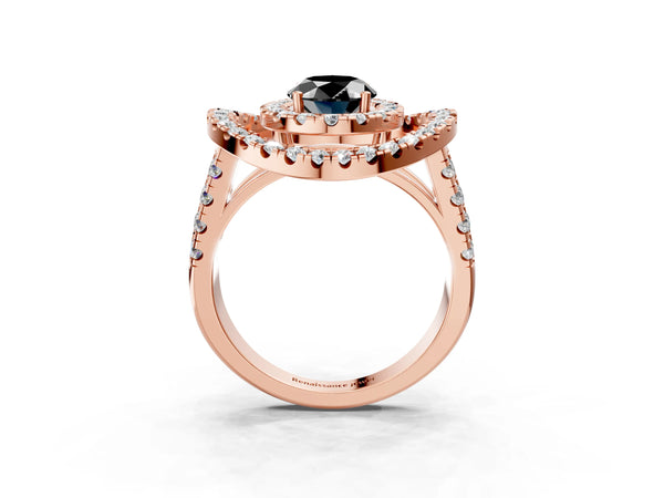 Rose Gold Oval Double Halo Split Shank Engagement Ring Setting for Black Center