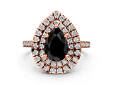 Rose gold Double Halo Fancy Black Pear Cut Diamond Pavé Band with Four-Prong Setting