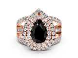 Rose gold Double Halo Fancy Black Pear Cut Diamond Split Shank Pave Set Ring_3