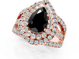 Rose gold Double Halo Fancy Black Pear Cut Diamond Split Shank Pave Set Ring_4