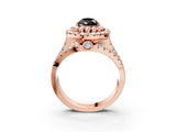 Rose gold Double Halo Fancy Black Pear Cut Diamond Split Shank Pave Set Ring_6