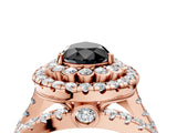 Rose gold Double Halo Fancy Black Pear Cut Diamond Split Shank Pave Set Ring_7