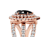 Rose gold Double Halo Fancy Black Pear Cut Diamond Split Shank Pave Set Ring_8