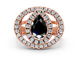 Rose gold Double Halo Fancy Black Pear Cut Diamond Split Shank Prong Setting Ring