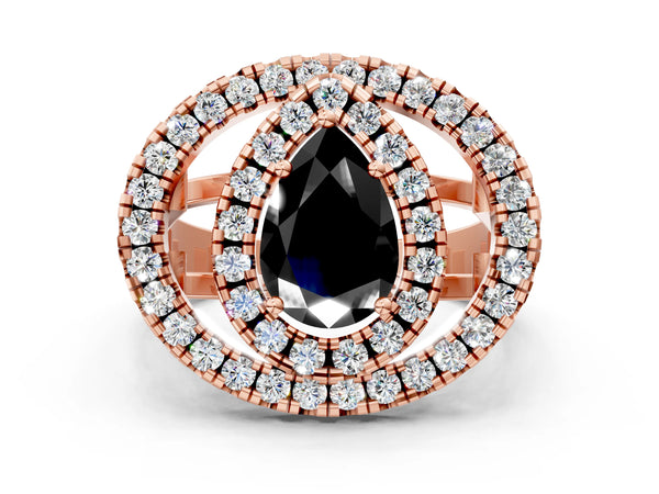 Rose Gold Pear-Shaped Double Halo Split Shank Engagement Ring Setting for Black Center