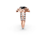 Rose gold Double Halo Fancy Black Pear Cut Diamond Split Shank Prong Setting Ring_2
