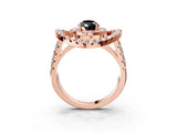 Rose gold Double Halo Fancy Black Pear Cut Diamond Split Shank Prong Setting Ring_3
