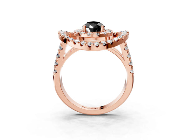 Rose Gold Pear-Shaped Double Halo Split Shank Engagement Ring Setting for Black Center