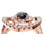 Rose gold Double Halo Fancy Black Pear Cut Diamond Split Shank Prong Setting Ring_4