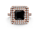 Rose gold Double Halo Fancy Black Princess Cut Diamond Pavé Band with Four-Prong Setting