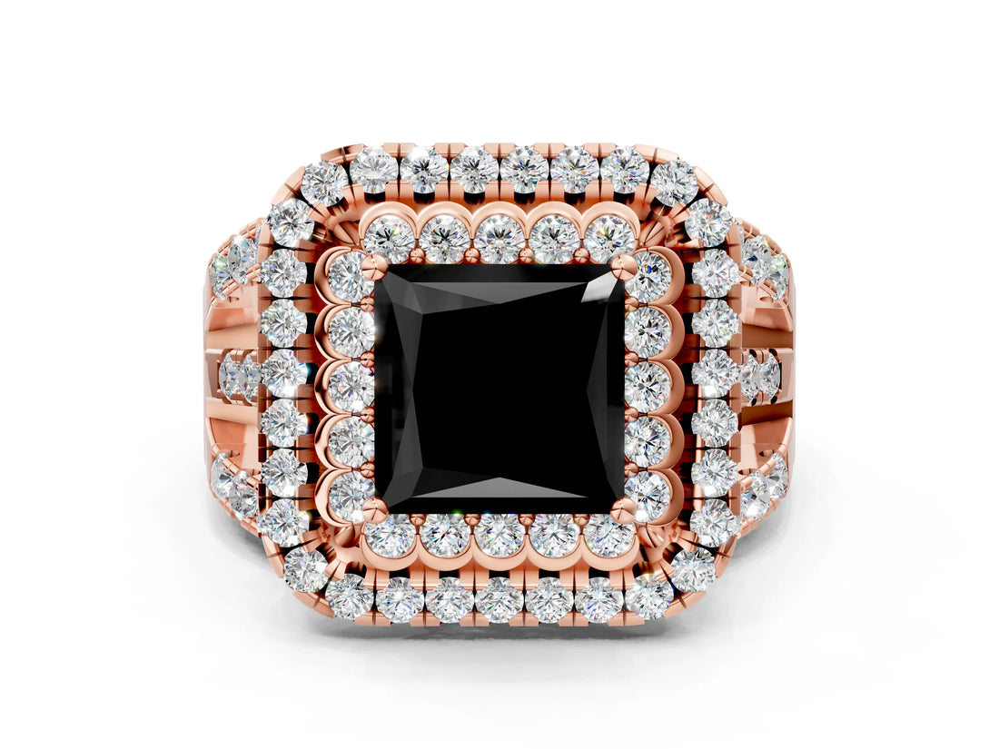 Rose gold Double Halo Fancy Black Princess Cut Diamond Split Shank Pave Set Ring_3