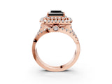 Rose gold Double Halo Fancy Black Princess Cut Diamond Split Shank Pave Set Ring_6