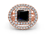 Rose gold Double Halo Fancy Black Princess Cut Diamond Split Shank Prong Setting Ring