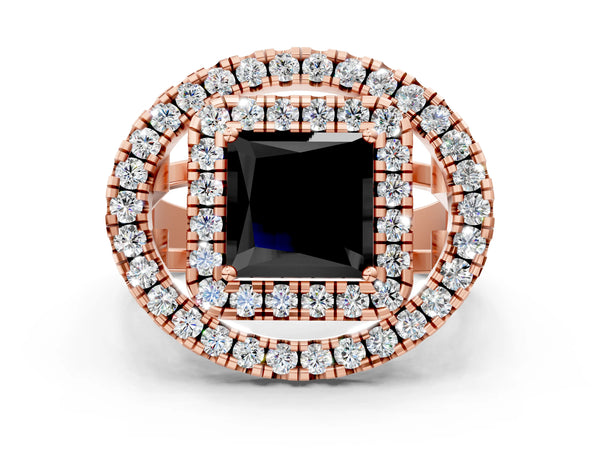 Rose Gold Princess Cut Double Halo Split Shank Engagement Ring Setting for Black Center