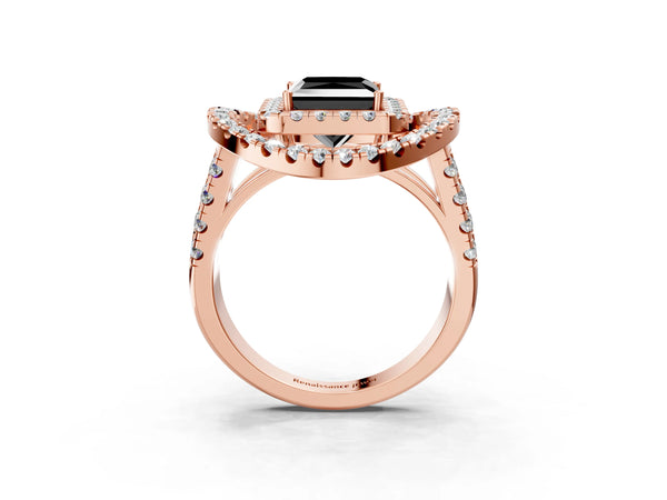 Rose Gold Princess Cut Double Halo Split Shank Engagement Ring Setting for Black Center