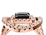 Rose gold Double Halo Fancy Black Princess Cut Diamond Split Shank Prong Setting Ring_4