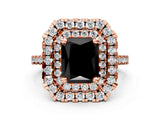 Rose gold Double Halo Fancy Black Radiant Cut Diamond Pavé Band with Four-Prong Setting