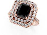 Rose gold Double Halo Fancy Black Radiant Cut Diamond Pavé Band with Four-Prong Setting_1