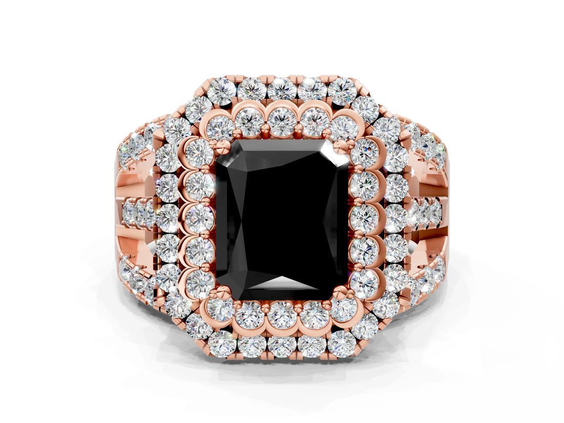 Rose gold Double Halo Fancy Black Radiant Cut Diamond Split Shank Pave Set Ring_3