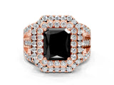 Rose gold Double Halo Fancy Black Radiant Cut Diamond Split Shank Pave Set Ring_3