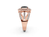 Rose gold Double Halo Fancy Black Radiant Cut Diamond Split Shank Pave Set Ring_5