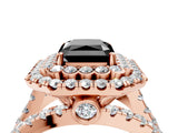 Rose gold Double Halo Fancy Black Radiant Cut Diamond Split Shank Pave Set Ring_7