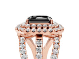 Rose gold Double Halo Fancy Black Radiant Cut Diamond Split Shank Pave Set Ring_8