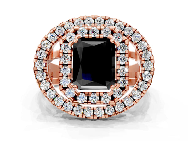 Rose Gold Radiant Cut Double Halo Split Shank Engagement Ring Setting for Black Center