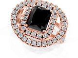 Rose gold Double Halo Fancy Black Radiant Cut Diamond Split Shank Prong Setting Ring_1