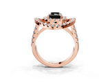 Rose gold Double Halo Fancy Black Radiant Cut Diamond Split Shank Prong Setting Ring_3