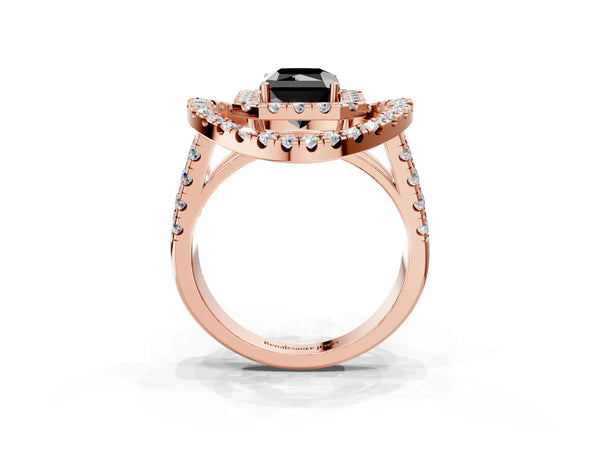 Rose Gold Radiant Cut Double Halo Split Shank Engagement Ring Setting for Black Center