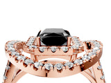 Rose gold Double Halo Fancy Black Radiant Cut Diamond Split Shank Prong Setting Ring_4