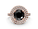 Rose gold Double Halo Fancy Black Round Cut Diamond Pavé Band with Four-Prong Setting