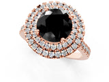 Rose gold Double Halo Fancy Black Round Cut Diamond Pavé Band with Four-Prong Setting_1