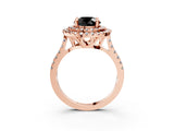 Rose gold Double Halo Fancy Black Round Cut Diamond Pavé Band with Four-Prong Setting_3