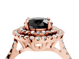 Rose gold Double Halo Fancy Black Round Cut Diamond Pavé Band with Four-Prong Setting_4