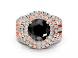 Rose gold Double Halo Fancy Black Round Cut Diamond Split Shank Pave Set Ring_3