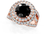 Rose gold Double Halo Fancy Black Round Cut Diamond Split Shank Pave Set Ring_4