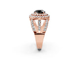 Rose gold Double Halo Fancy Black Round Cut Diamond Split Shank Pave Set Ring_5