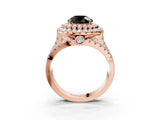 Rose gold Double Halo Fancy Black Round Cut Diamond Split Shank Pave Set Ring_6